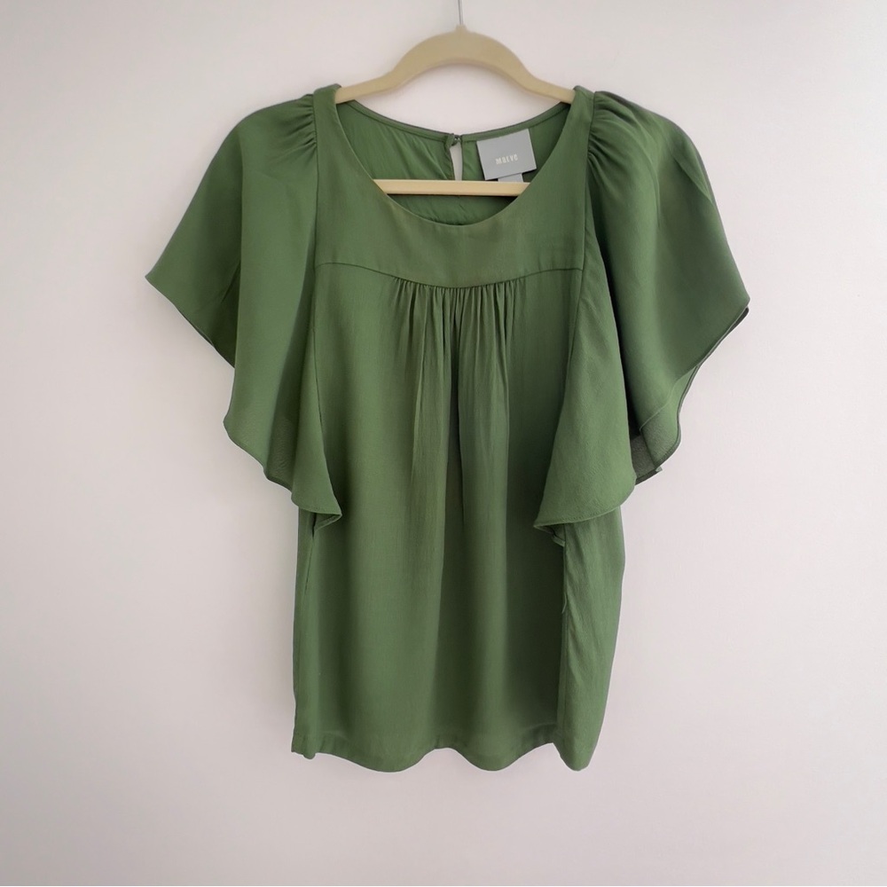 Anthropologie Green Flutter Sleeve Blouse